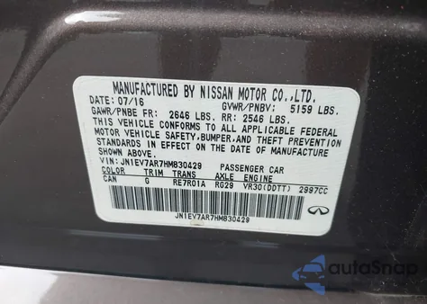 2017 Infiniti Q50 3.0T Premium from USA, damaged, VIN JN1EV7AR7HM830429